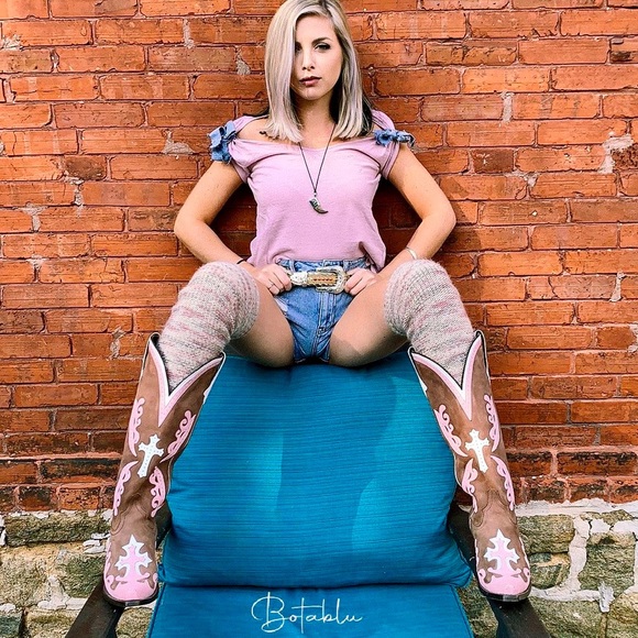 LANE Grace Cross Tall Brown Pink White Leather Cowboy Western Boots, Size 7.5 - Picture 6 of 13